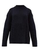 Matchesfashion.com Jil Sander - Shetland Wool Cable Knit Sweater - Womens - Navy