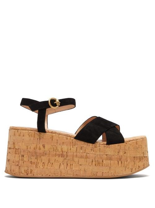 Matchesfashion.com Gianvito Rossi - Billie 20 Suede Wedge Sandals - Womens - Black