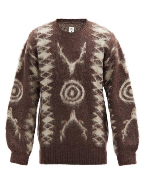 Matchesfashion.com South2 West8 - Logo-jacquard Mohair-blend Sweater - Mens - Brown