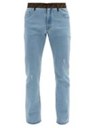 Matchesfashion.com Fendi - Ff Jacquard Waistband Straight Leg Jeans - Mens - Blue