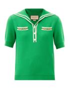 Matchesfashion.com Gucci - Sailor-collar Knitted Wool Polo Shirt - Womens - Green Multi
