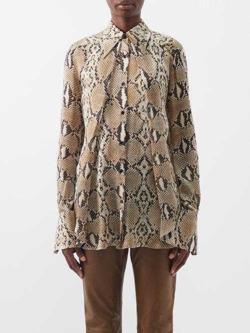 Petar Petrov - Lian Python-print Silk Blouse - Womens - Beige Multi