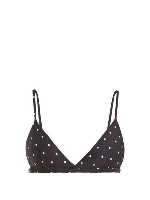 Matchesfashion.com Asceno - Polka Dot Print Triangle Bikini Top - Womens - Black White