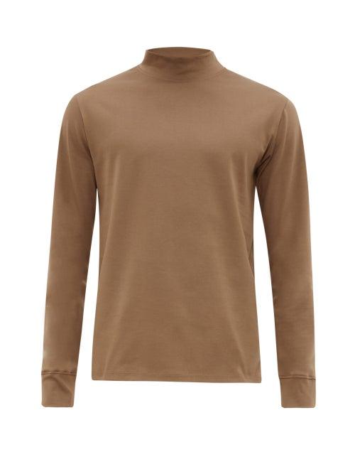 Matchesfashion.com De Bonne Facture - Mock Neck Mercerised Cotton T Shirt - Mens - Brown