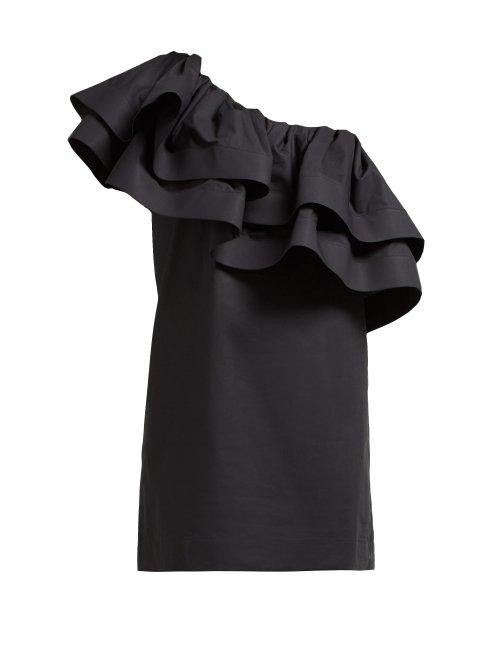 Matchesfashion.com Franoise - Ruffled One Shoulder Cotton Dress - Womens - Black