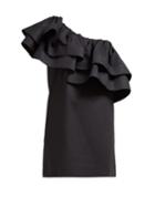Matchesfashion.com Franoise - Ruffled One Shoulder Cotton Dress - Womens - Black