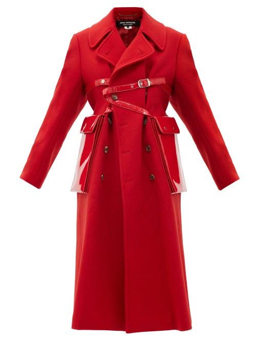 Matchesfashion.com Junya Watanabe - Vinyl-strap Patch-pocket Felted-wool Coat - Womens - Red