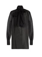 Matchesfashion.com Mafalda Von Hessen - Tulle Panel Silk Taffeta Blouse - Womens - Brown