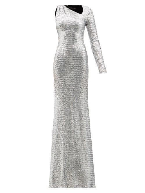 David Koma - One-sleeved Sequinned Gown - Womens - Silver