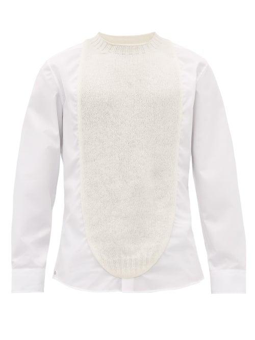 Matchesfashion.com Bless - Shetland Wool Panel Cotton Oxford Shirt - Mens - Cream