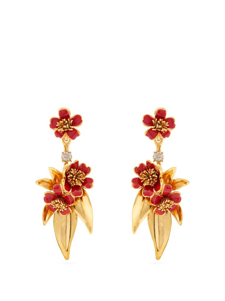 Oscar De La Renta Delicate Flower Gold-plated Drop Clip-on Earrings