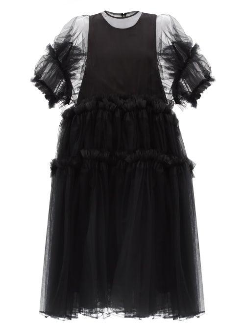 Matchesfashion.com Noir Kei Ninomiya - Frilled Mesh And Tulle-organza Dress - Womens - Black