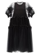 Matchesfashion.com Noir Kei Ninomiya - Frilled Mesh And Tulle-organza Dress - Womens - Black