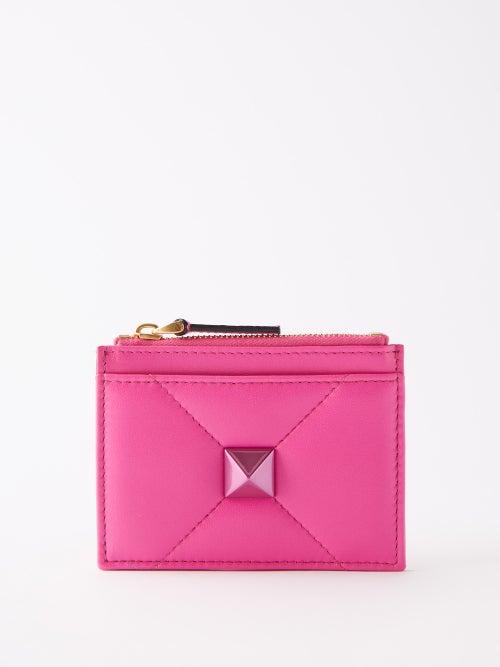 Valentino Garavani - Roman Stud Leather Cardholder - Womens - Fuchsia