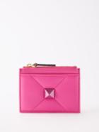 Valentino Garavani - Roman Stud Leather Cardholder - Womens - Fuchsia