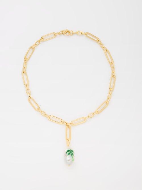 Joolz By Martha Calvo - Paradise Palm Pearl & 14kt Gold-plated Necklace - Womens - Green Multi