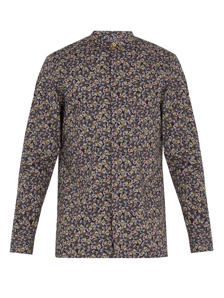 Paul Smith Floral-print Granddad-collar Cotton Shirt