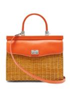 Matchesfashion.com Rodo - Leather And Wicker Top Handle Bag - Womens - Orange