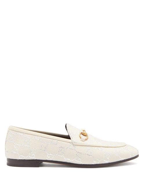 Matchesfashion.com Gucci - Jordaan Gg-monogram Lam Loafers - Womens - White Silver