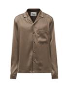 Nanushka - Duco Cuban-collar Satin Shirt - Mens - Dark Grey
