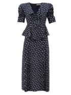 Alessandra Rich - Chelsea-collar Polka-dot Silk-crepe Dress - Womens - Blue White