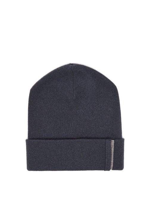 Ladies Accessories Brunello Cucinelli - Beaded Cashmere Beanie - Womens - Navy
