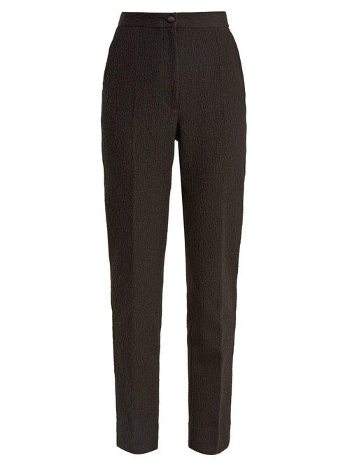 Matchesfashion.com Dolce & Gabbana - High Rise Cotton Blend Cloqu Trousers - Womens - Black