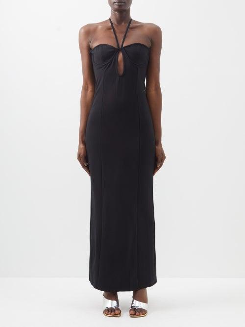 Staud - Bardot Halterneck Jersey Midi Dress - Womens - Black