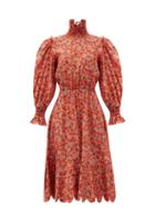 Matchesfashion.com Horror Vacui - Collia Smocked Floral-print Cotton Dress - Womens - Red