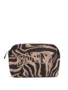 Matchesfashion.com Ganni - Logo-embroidered Tiger-print Makeup Bag - Womens - Brown Multi