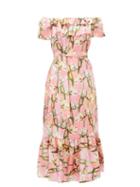 Matchesfashion.com Borgo De Nor - Agata Floral-print Silk-satin Midi Dress - Womens - Pink Multi