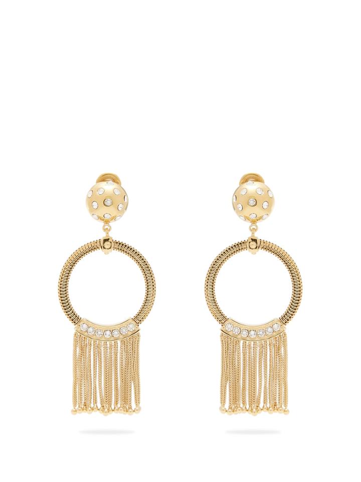 Prada Crystal-embellished Tassel-drop Clip-on Earrings
