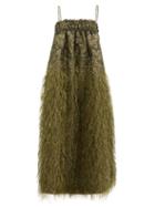 Matchesfashion.com Ganni - Faux-feather Embellished Brocade Dress - Womens - Khaki