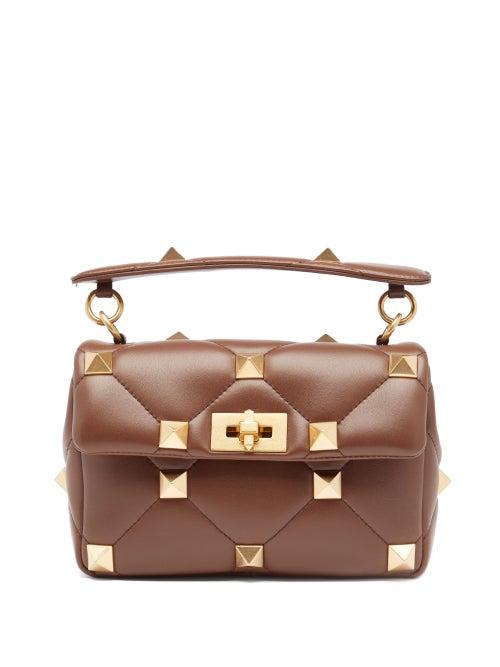 Valentino Garavani - Roman Stud Medium Quilted-leather Shoulder Bag - Womens - Brown