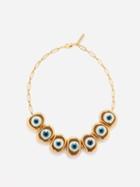 Timeless Pearly - Evil Eye Gold-plated Choker Necklace - Womens - Gold Multi