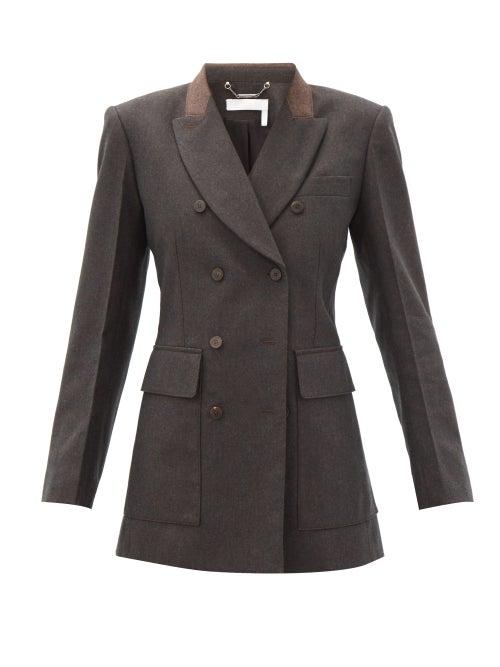 Matchesfashion.com Chlo - Double-breasted Longline Wool-blend Blazer - Womens - Dark Grey