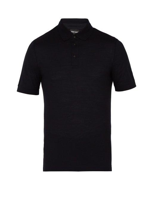 Matchesfashion.com Giorgio Armani - Short Sleeved Virgin Wool Polo Shirt - Mens - Navy