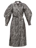 Matchesfashion.com Ganni - Crystal-button Brocade Wrap Coat - Womens - Silver