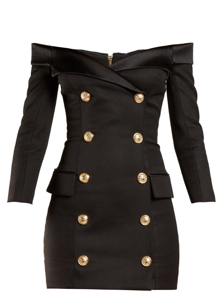 Balmain Off-the-shoulder Button-embellished Dress