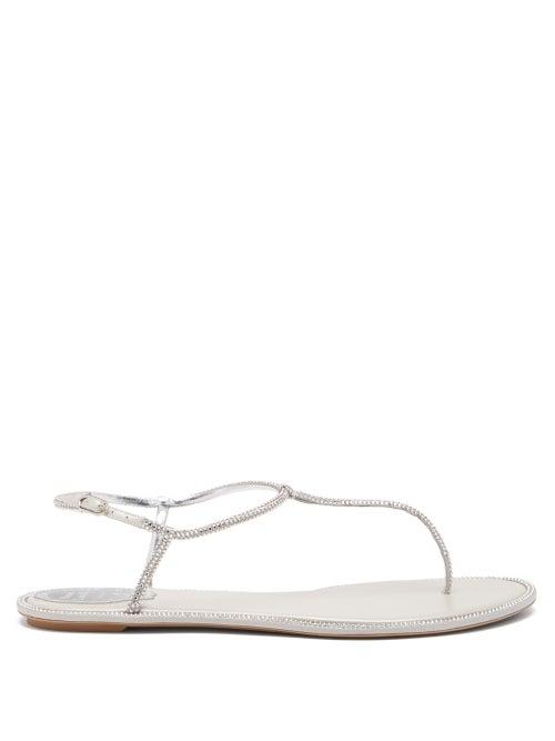 Rene Caovilla - Diana Crystal Metallic-leather Flat Sandals - Womens - Silver