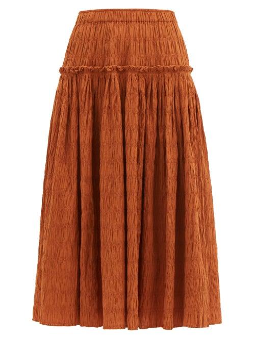 Matchesfashion.com Mara Hoffman - Alejandra Shirred Organic Cotton-blend Skirt - Womens - Rust Copper