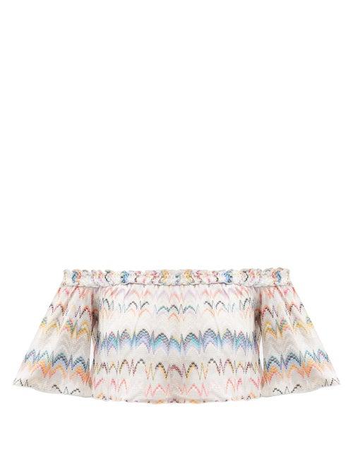 Matchesfashion.com Missoni Mare - Off-the-shoulder Zigzag-jacquard Crop Top - Womens - White Multi