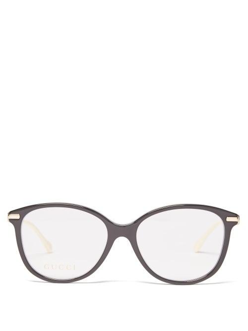Gucci - Horsebit Round-frame Glasses - Womens - Black Gold