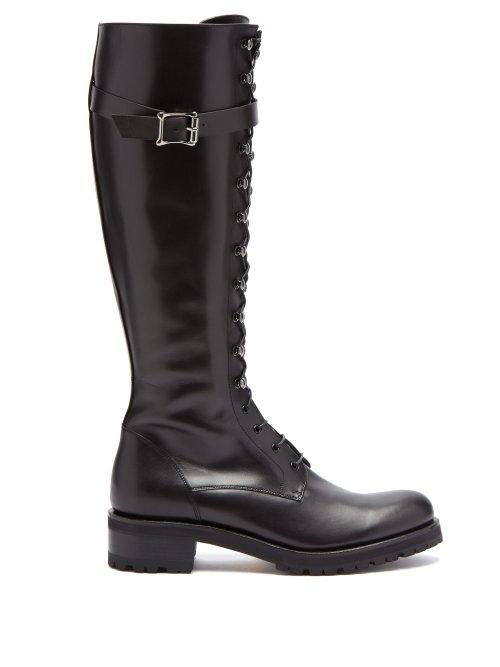 Matchesfashion.com Rupert Sanderson - Duncan Lace Up Knee High Leather Boots - Womens - Black