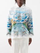 Casablanca - Cuban-collar Silk-print Shirt - Mens - Blue Multi