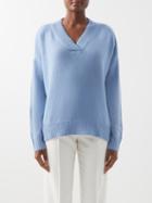 Allude - V-neck Wool-blend Sweater - Womens - Light Blue