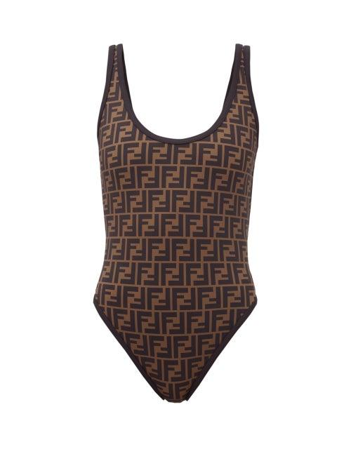 Matchesfashion.com Fendi - Fendirama Low-back Ff-logo Swimsuit - Womens - Black