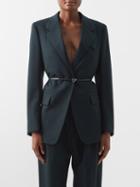Bottega Veneta - Belted Grain De Poudre Wool-blend Suit Jacket - Womens - Dark Green