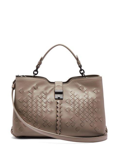 Matchesfashion.com Bottega Veneta - Napoli Medium Intrecciato Leather Bag - Womens - Grey