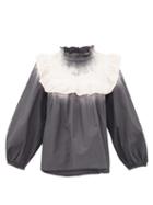 Matchesfashion.com Sea - Zelda Tie-dye Frilled-bib Cotton-poplin Blouse - Womens - Grey White